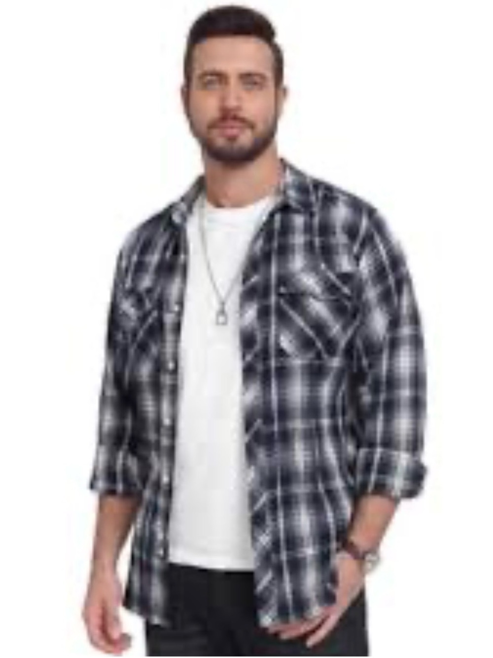 Blackhawk! Tactical Men’s Gray White Plaid Long Sleeve Casual Button Up Shirt XL